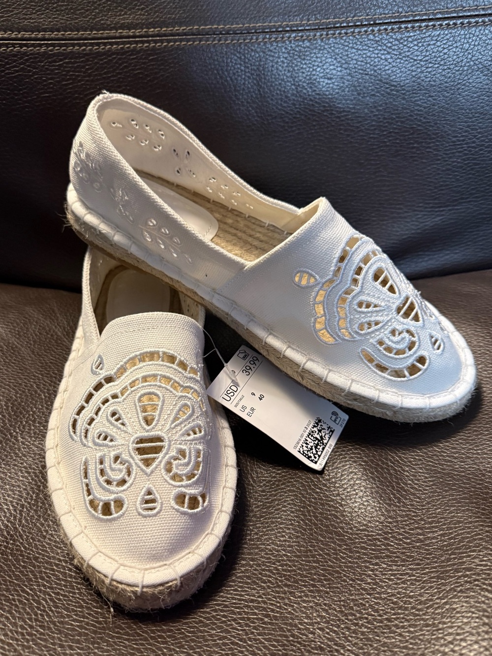 H&M White Women's Slip-On Espadrille with Cutout Embroidery
